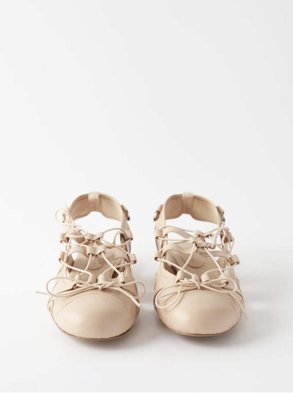 淡粉色鏤空皮革芭蕾平底鞋