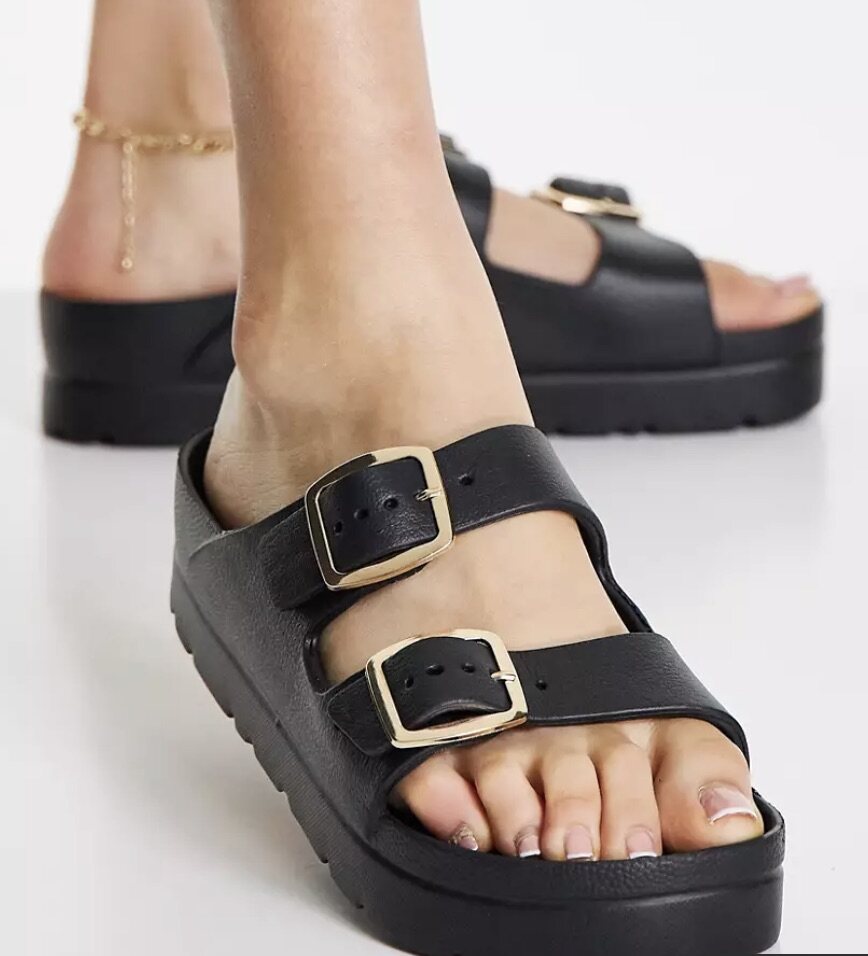 Fawn flatform jelly mules in black