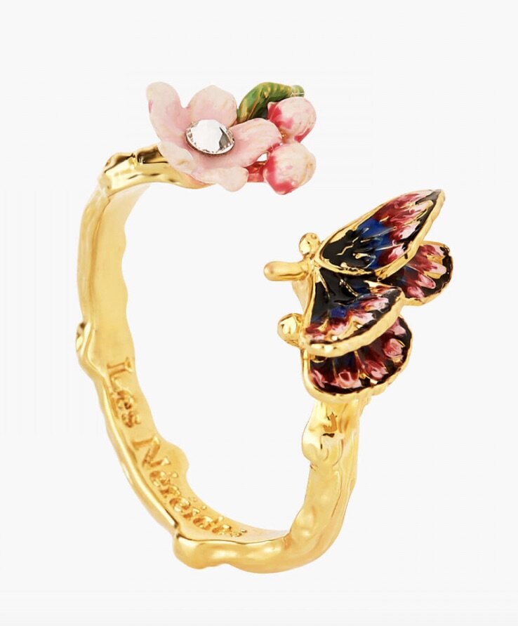 Les Néréides JAPANESE EMPEROR BUTTERFLY AND CHERRY BLOSSOM ADJUSTABLE RING