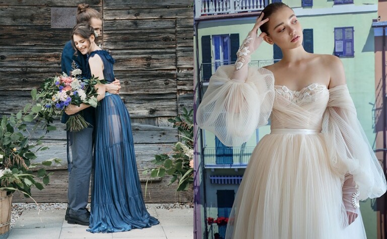 【2020/21婚禮潮流報告】Puff衣袖婚紗、姊妹花環、經典藍花球增添時尚感