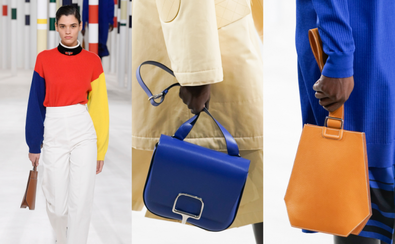 以馬術精神帶出一系列簡約奢華精品的Hermès，在秋冬再次將純粹經典的元素加到秀場上，以米、紅、藍、黃、綠等色搭建出一個像是馬術障礙賽的場景，而模特兒們身上的衣飾都是以這些色調及最原始三原色為時裝秀揭開序幕。