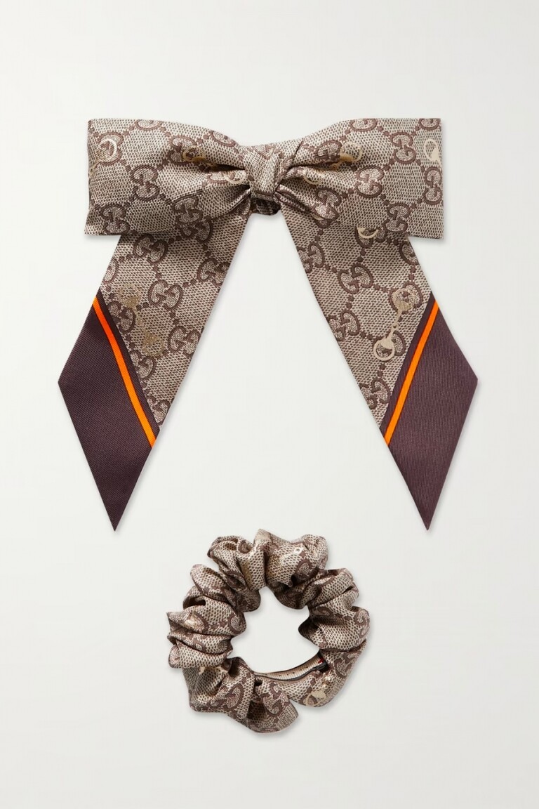 GUCCI GG printed silk hair tie and scrunchie set