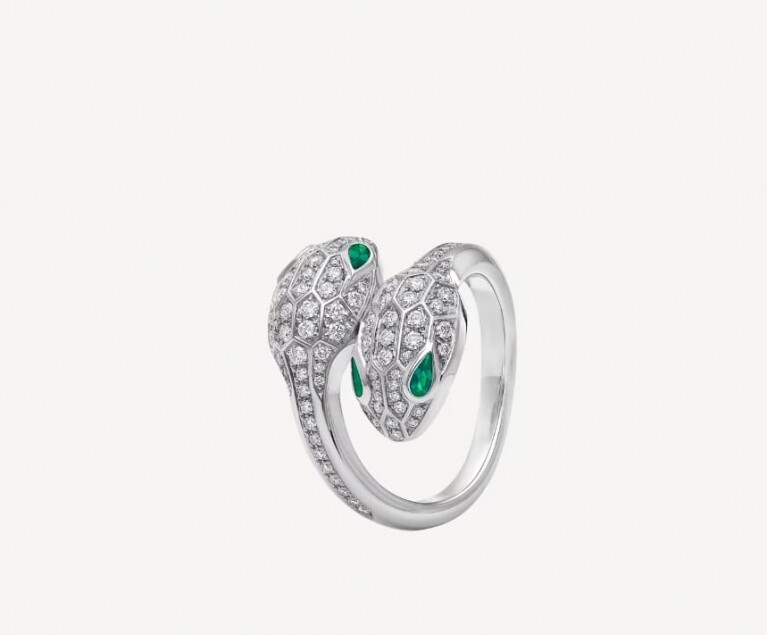 Serpenti Seduttori 18K 白金雙蛇頭戒指
