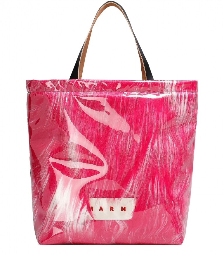 人造毛North/South tote bag