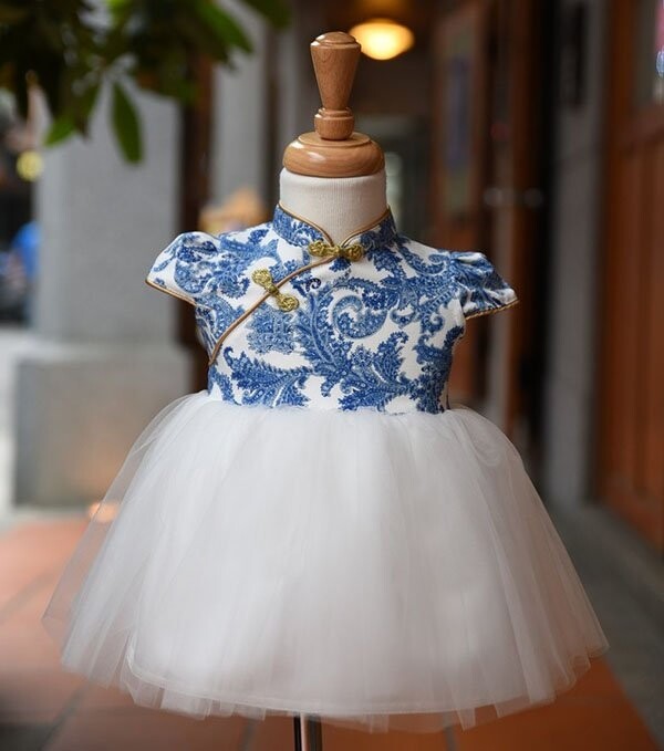Angel Nina中國風旗袍青花瓷花童禮服