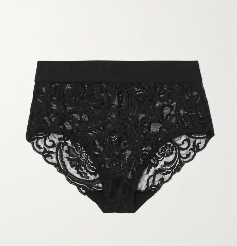 Jacquard-trimmed stretch-lace briefs