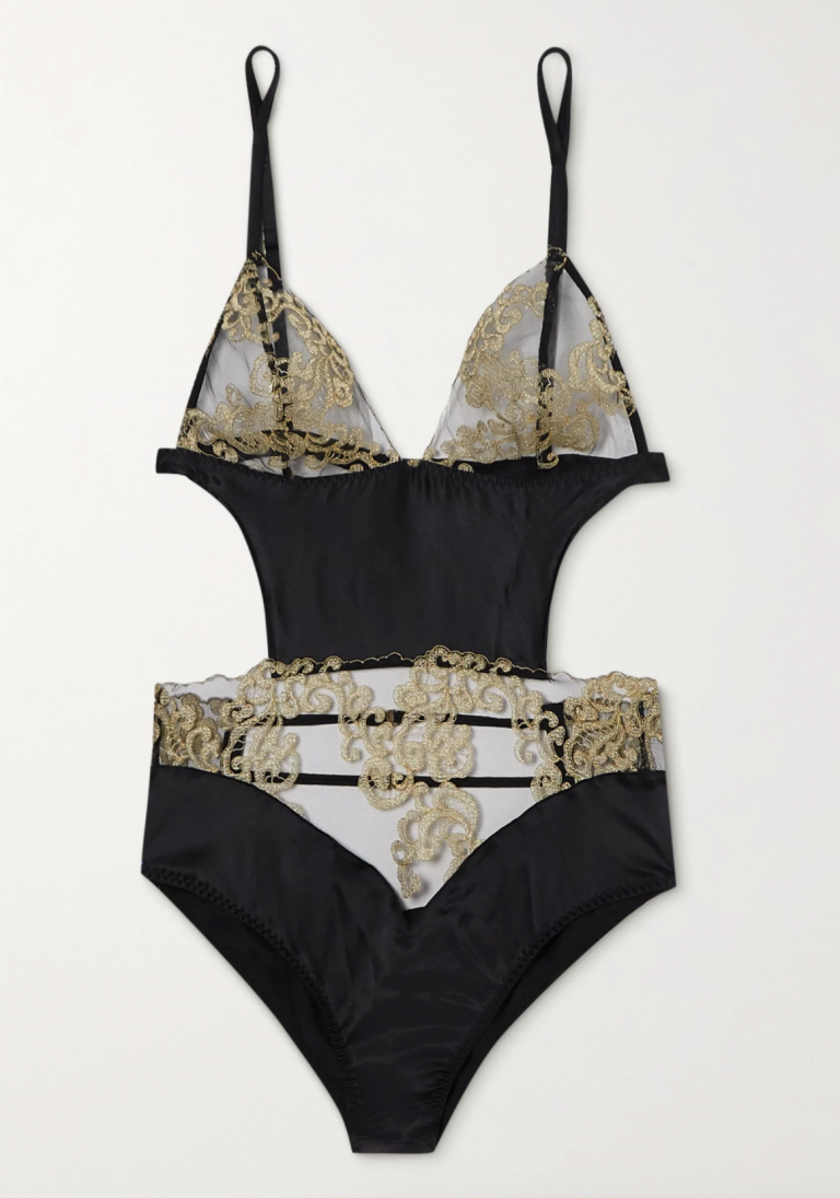 Hikaru cutout metallic lace and satin bodysuit