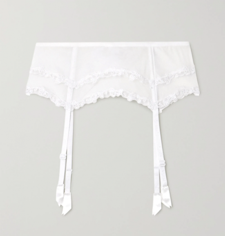 Miss Sunshine embroidered stretch-jersey and tulle suspender belt