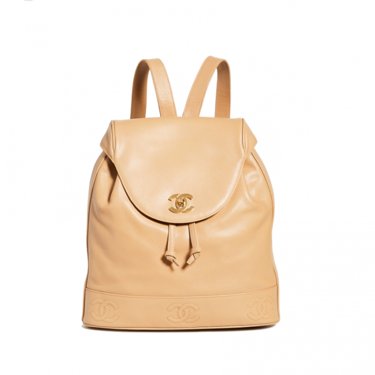 Chanel米黃色CC標誌背囊