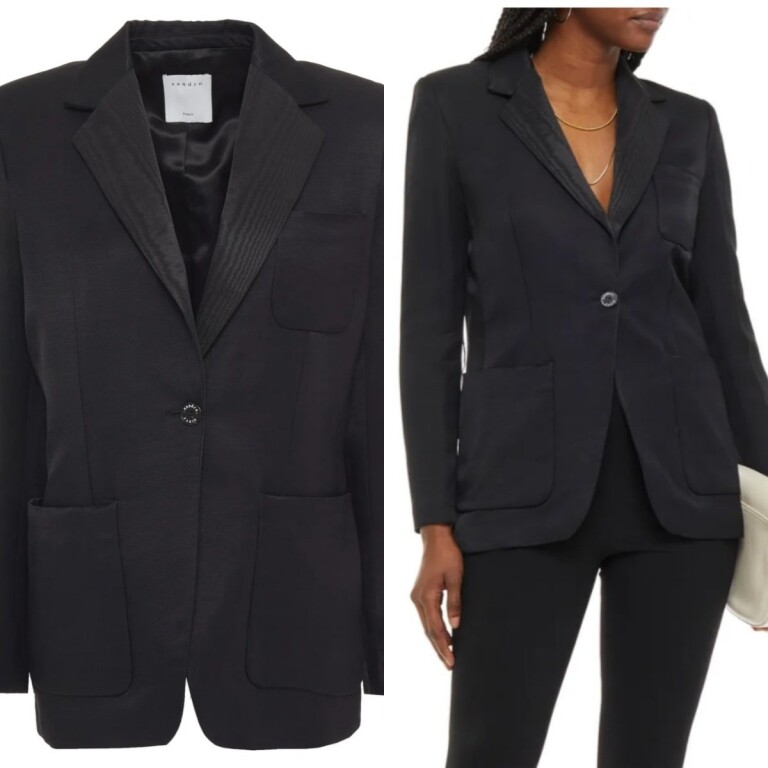 SANDRO Syane moire-paneled satin-twill blazer
