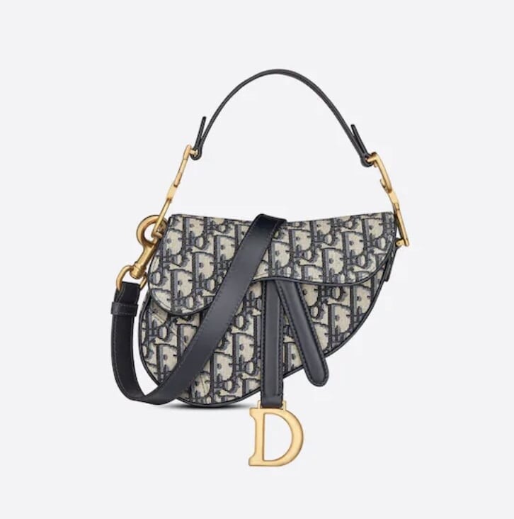 藍色 Dior Oblique 緹花迷你 SADDLE 馬鞍袋配肩帶