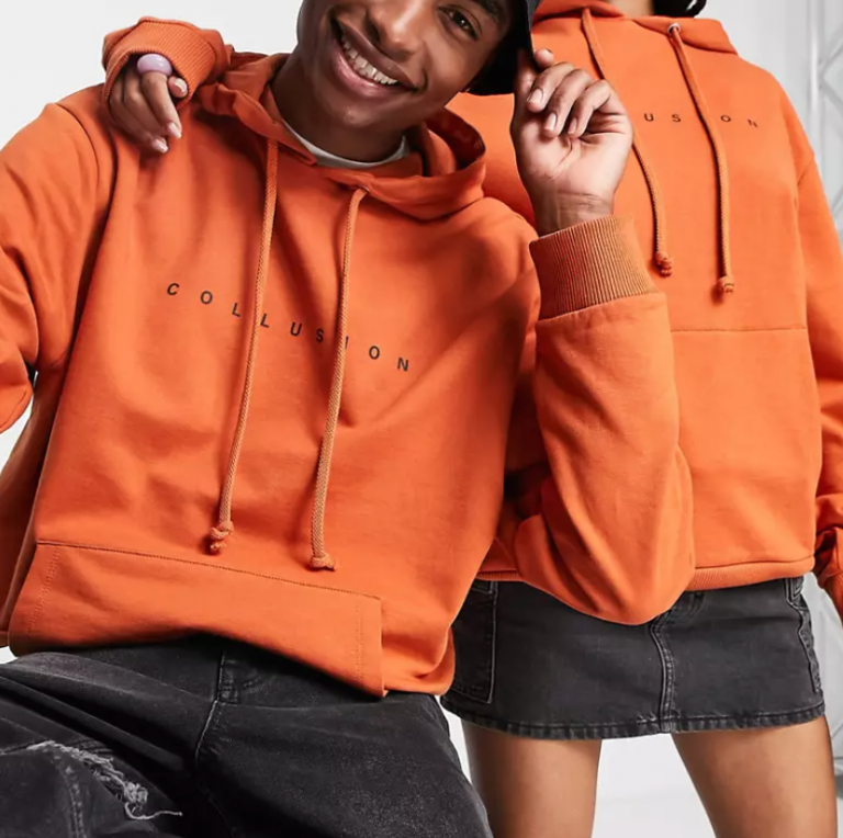 COLLUSION Unisex logo hoodie in rust COLLUSION Unisex logo hoodie in rust