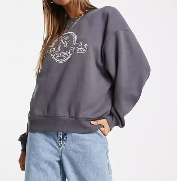 Stradivarius oversized graphic sweatshirt in charcoal grey Stradivarius oversized graphic sweatshirt in charcoal grey