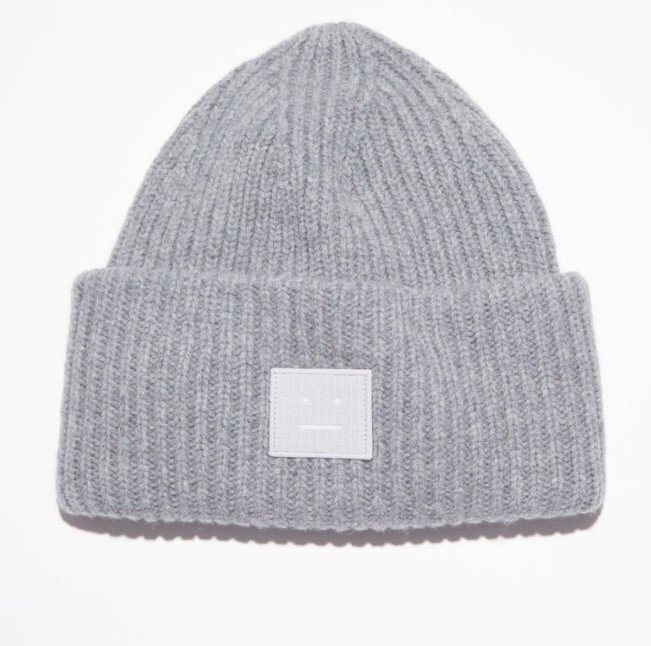 Rib knit beanie hat grey melange