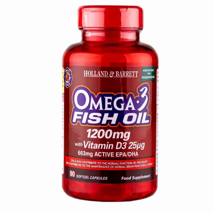 Holland & Barrett Omega 3 Fish Oil 1200mg with Vitamin D3 (90粒)