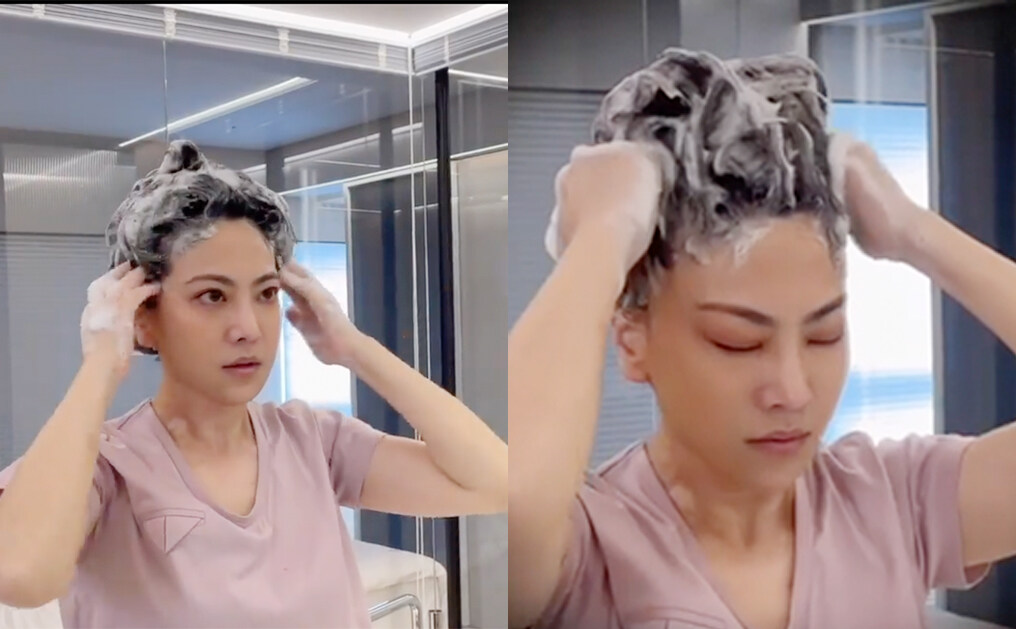 乾敷洗髮第4步：在濕髮狀態下按摩頭皮