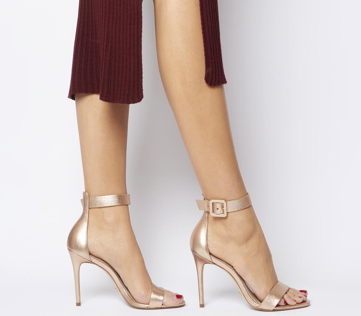 Office Heart Two Part Sandal Heels Rose Gold Leather