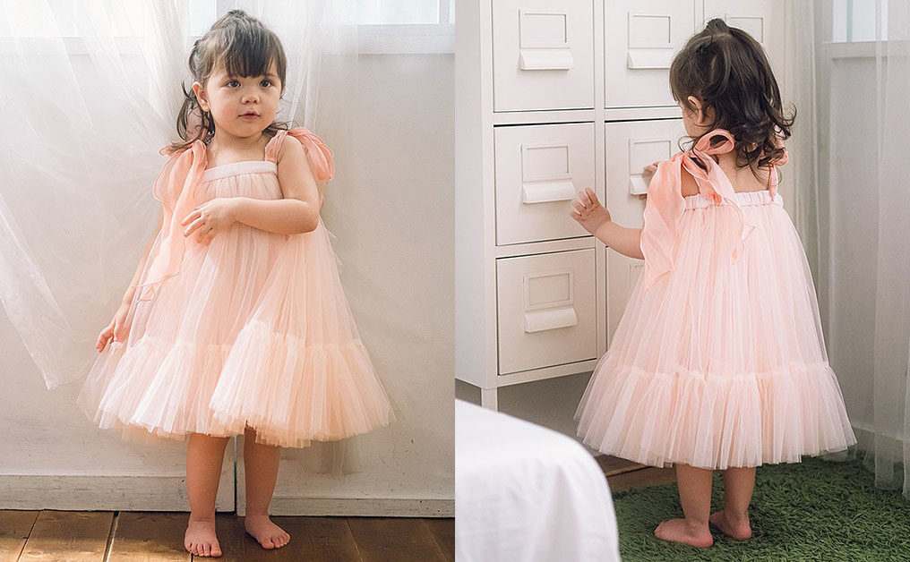 花童、生日派對禮服推薦﹕珊瑚粉娃娃裝花女裙