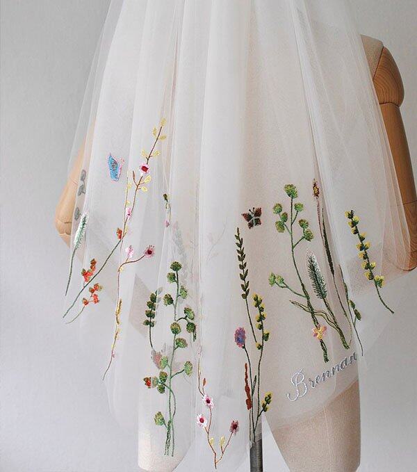 森林花卉新娘頭紗