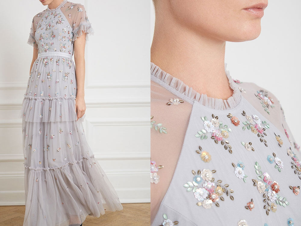 英國品牌 Needle & Thread 網站展示這條 Pre Fall 2018 系列 Lustre Gown