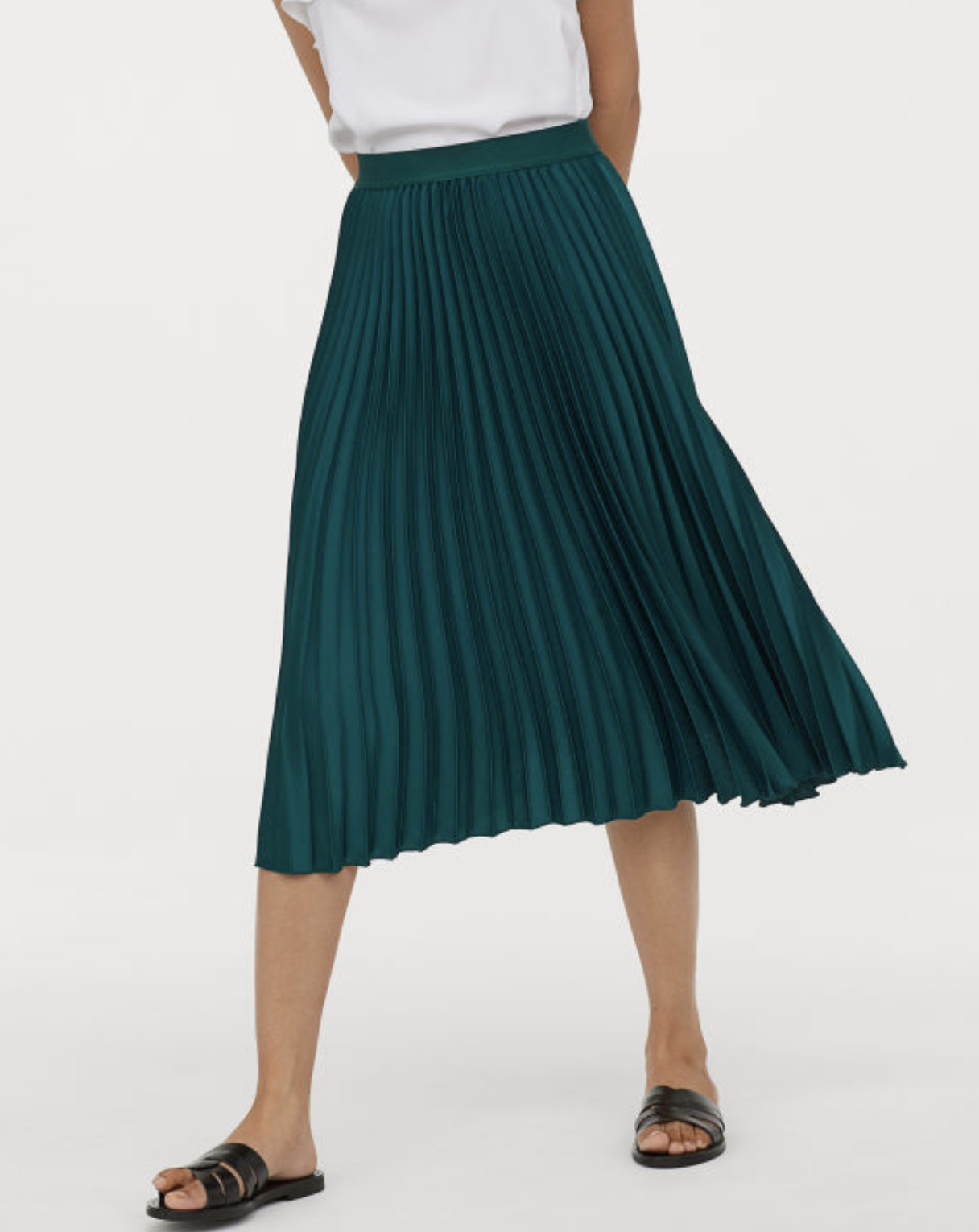 green pleated skirt H&M