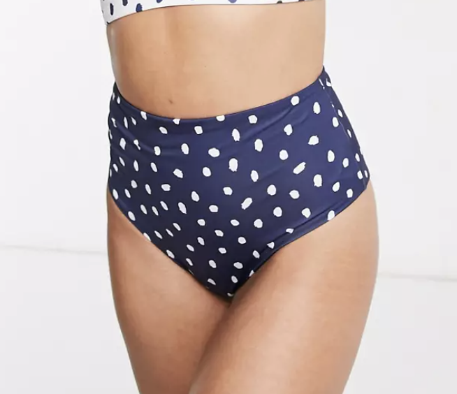ASOS DESIGN mix and match high waist bikini bottom in navy polka dot spot