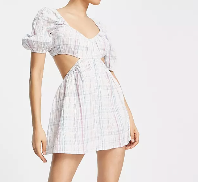 SELLING FAST ASOS DESIGN Petite cut out seersucker check beach dress in pastel check