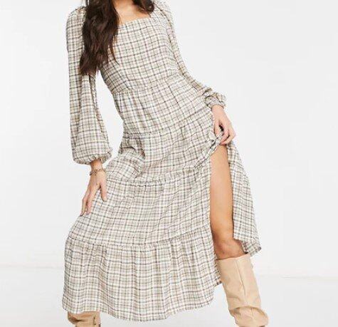 Missguided Tall maxi dress in brown check