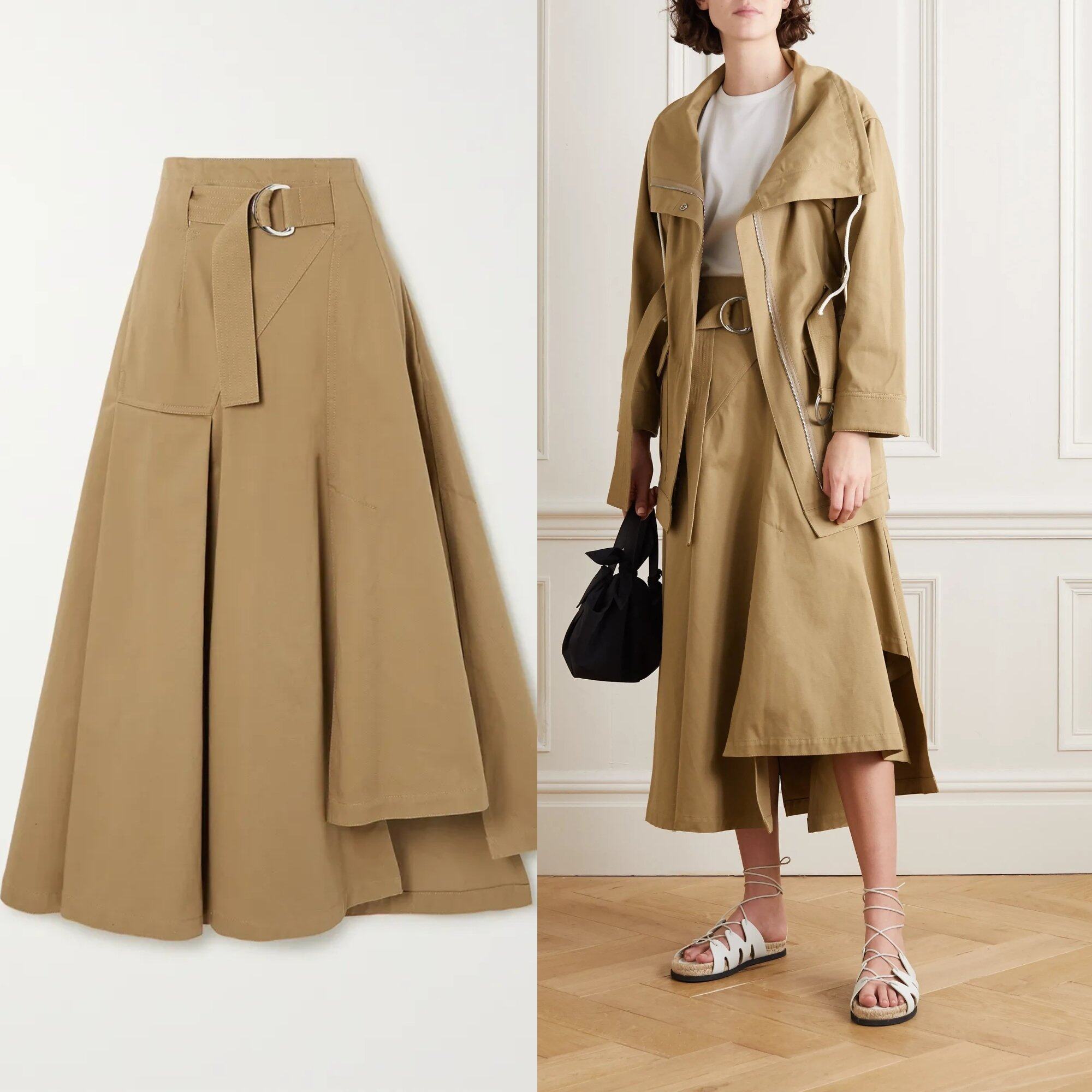 3.1 PHILLIP LIM + Space for Giants belted asymmetric pleated organic cotton-twill skirt