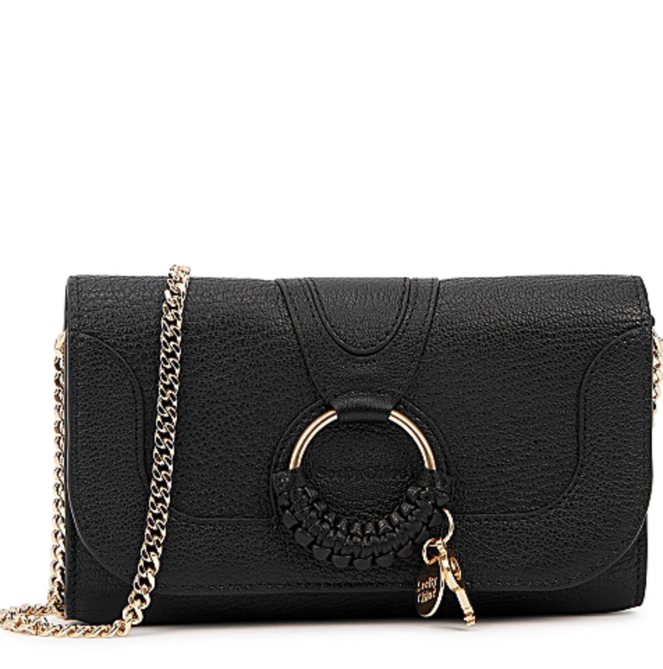 SEE BY CHLOÉ Hana black leather wallet-on-chain