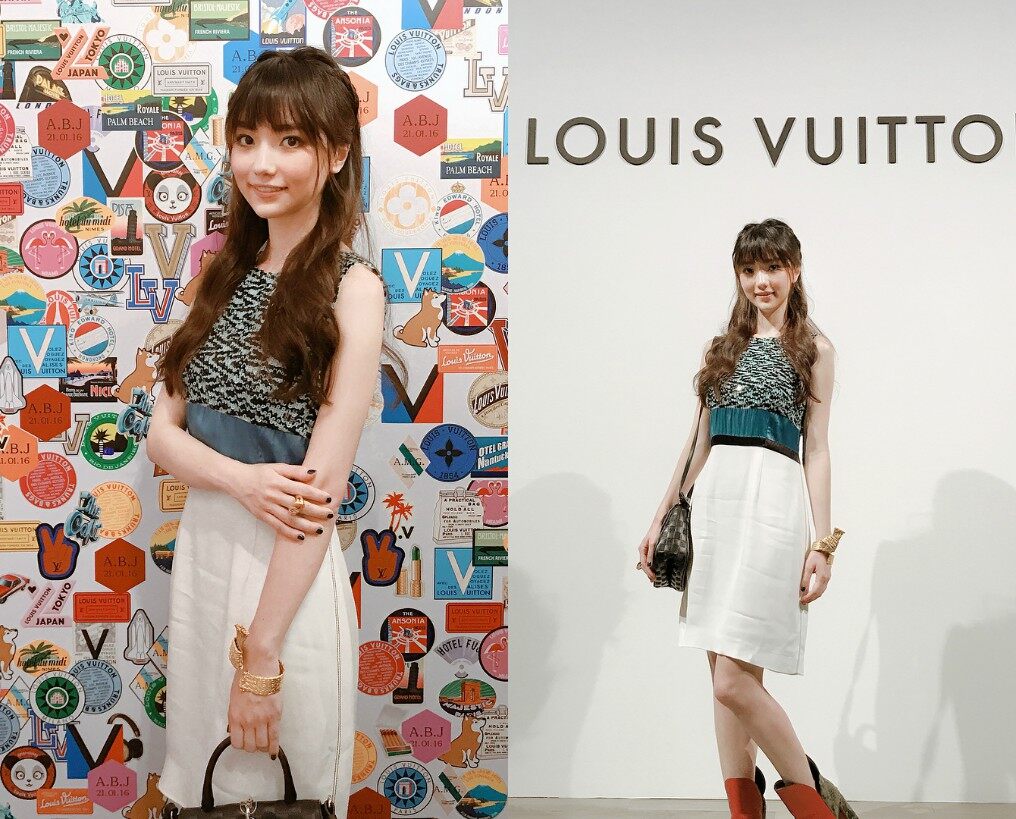 黑嘉嘉穿上拼色連身裙出席 Louis Vuitton 的活動