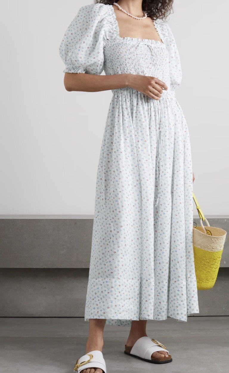 DÔEN Siena shirred floral-print ramie maxi dress