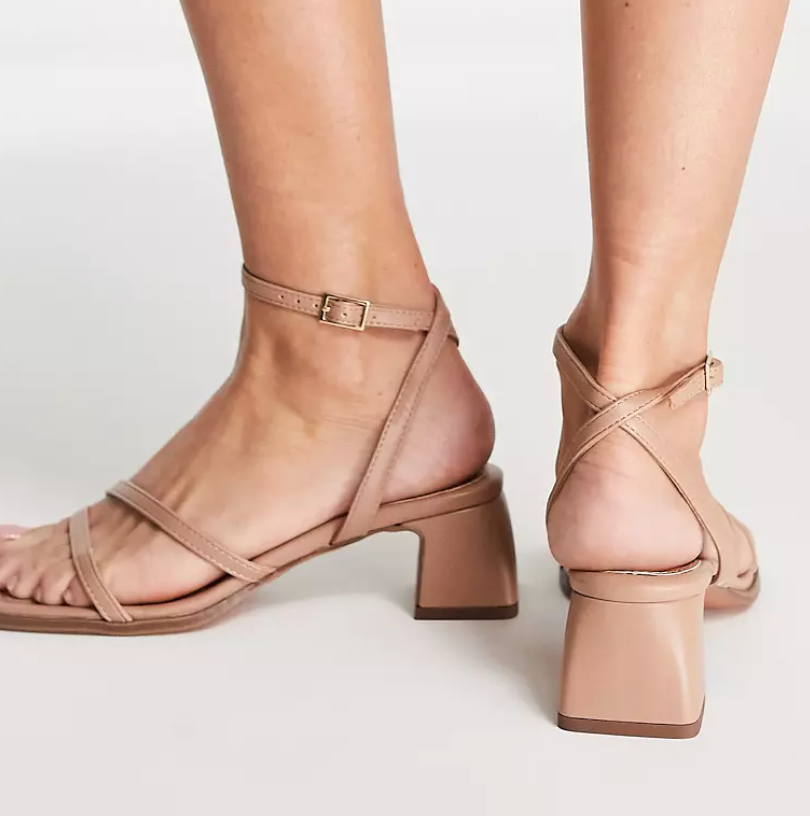 ASOS DESIGN Hampton block mid heeled sandals in beige
