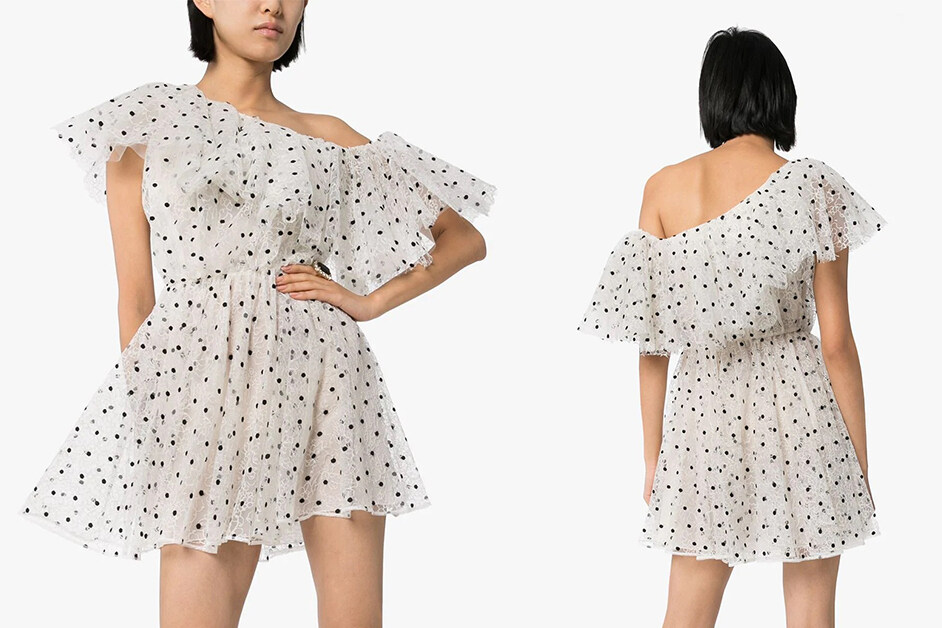 Giambattista Valli圓點印花露肩白色連身裙