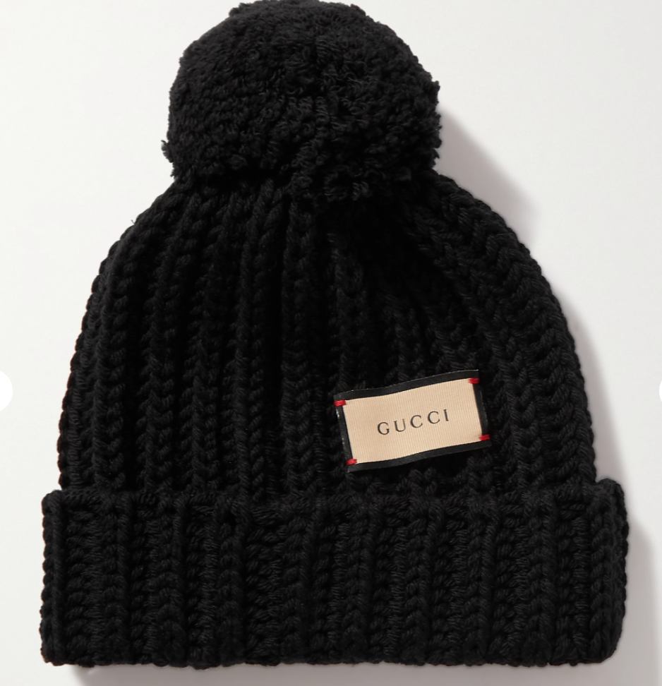 GUCCI Pompom-embellished ribbed wool beanie