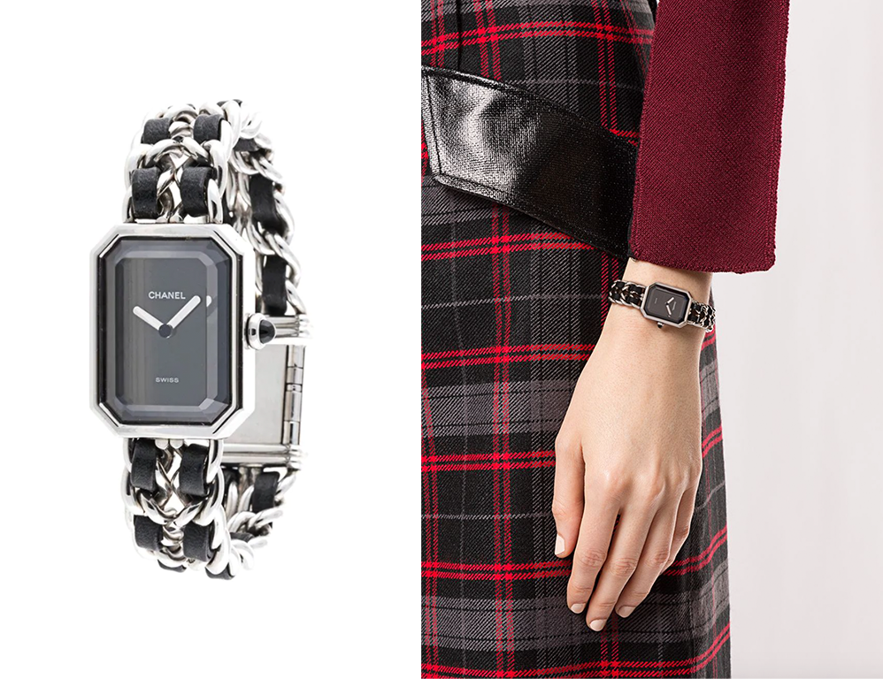 Chanel的經典款腕錶系列之一，以黑色皮革配銀色設計，長青時尚永不過氣。這隻中古腕錶只需要約＄23,000，絕對是Chanel入門價首選。黑銀設計歷久常新，現在入手購買，將來當家傳之寶傳給女兒都可以。相信女兒一定會答謝你！