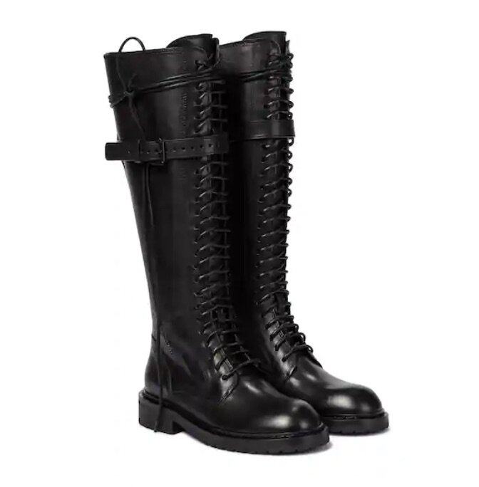 ANN DEMEULEMEESTER Lace-up leather knee-high boots