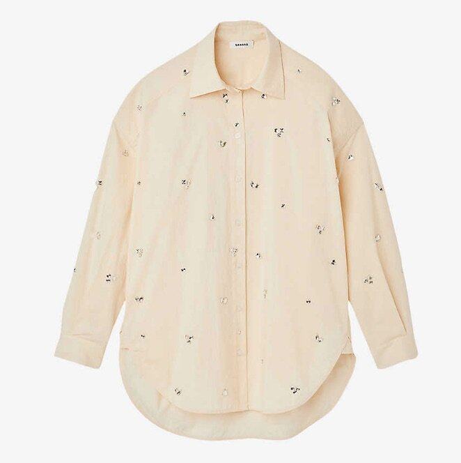 Sandro Malaga rhinestone-embroidered cotton shirt